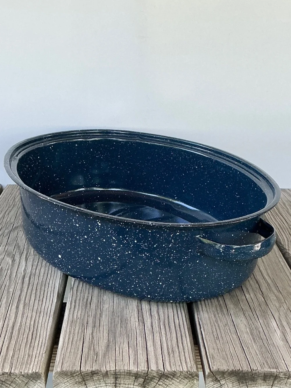 Granite Ware Blue Speckled Roasting Pan Oval Tree Enamelware Handles Granite